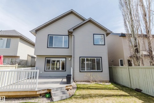 Rear exterior featuring light grey siding with black trim windows - 1140 115 Street, Edmonton, AB - Outdoor