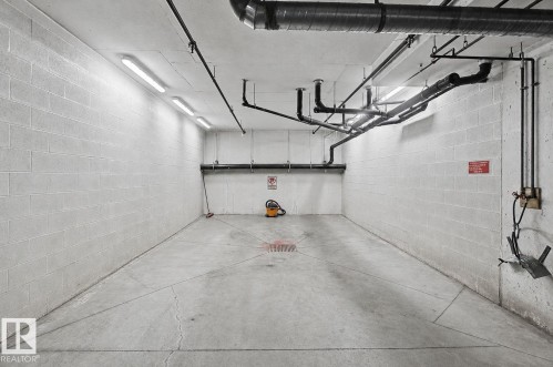 Concrete block walls featuring exposed conduit - 204 278 Suder Greens Drive, Edmonton, AB - Indoor Photo Showing Garage