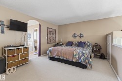 Spacious sleeping area with textured carpeting and neutral wall tones - 