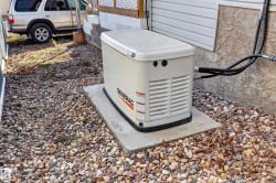 Generac whole-house generator on a concrete pad with exterior utility connections - 
