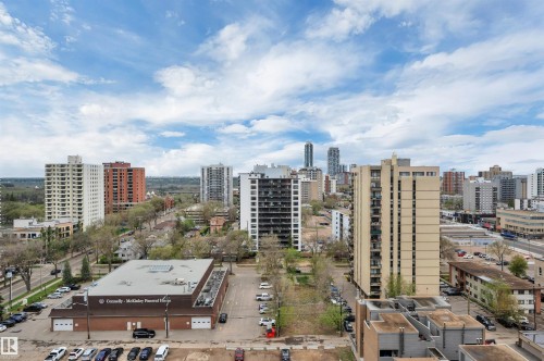 Skyline featuring multiple high-rise buildings and urban infrastructure - 1603 10025 113 Street, Edmonton, AB - Outdoor With View