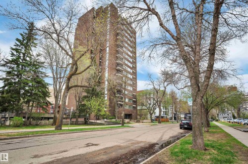 Brown brick high-rise building with multiple private balconies - 1603 10025 113 Street, Edmonton, AB - Outdoor