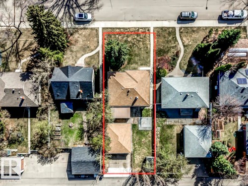 Aerial view of a residential property with a detached garage - 9602 90 Street, Edmonton, AB - Outdoor