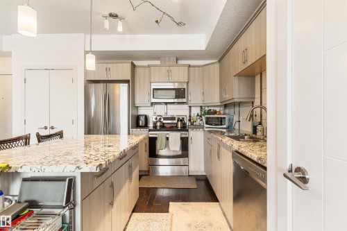 410 10523 123 Street, Edmonton, AB - Indoor Photo Showing Kitchen With Stainless Steel Kitchen With Double Sink With Upgraded Kitchen