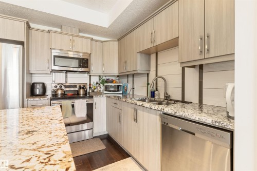 410 10523 123 Street, Edmonton, AB - Indoor Photo Showing Kitchen With Stainless Steel Kitchen With Double Sink With Upgraded Kitchen