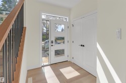 Entryway featuring a contemporary white door with multiple glass lites, a transom window, and a sidelite - 