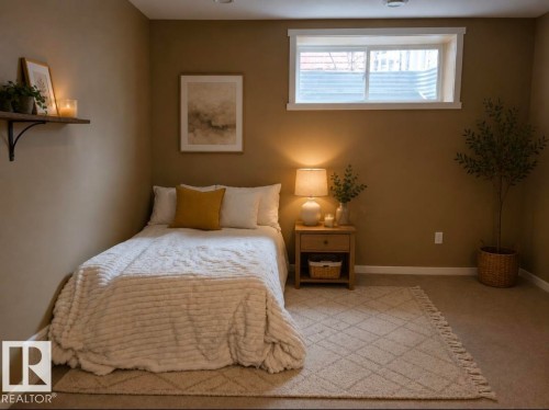 Carpeted room with a white-trimmed window, recessed lighting, and warm neutral wall paint - 225 51A Street, Edmonton, AB 