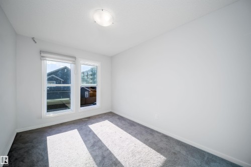 Bright room with two large windows, roller shades, flush-mount ceiling light, and wall-to-wall carpeting - 9651 229 Street, Edmonton, AB - Indoor Photo Showing Other Room