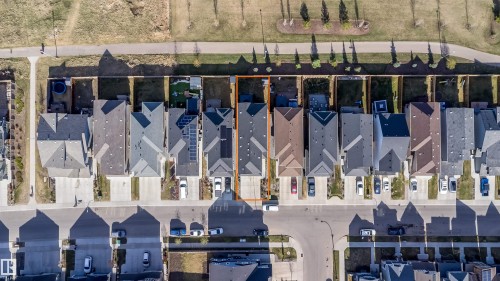 Aerial perspective showcasing a residential block with uniform property sizes - 9651 229 Street, Edmonton, AB - Indoor Photo Showing Gym Room