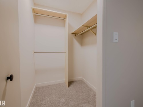 Carpeted closet with built-in shelving and hanging rods - 5935 189 Street, Edmonton, AB - Indoor