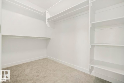Walk-in closet featuring light gray carpet flooring, white walls, and white trim - 151 Kidd Crescent, Leduc, AB - Indoor With Storage