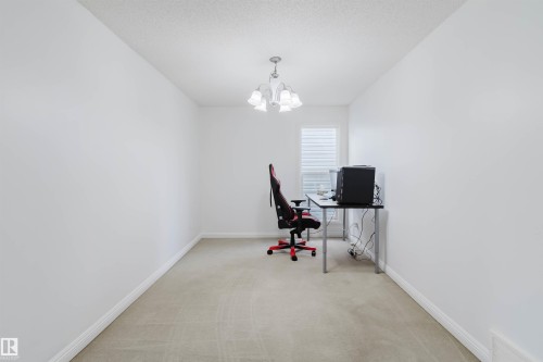 Carpeted room with a ceiling-mounted light fixture, white walls, and white baseboards - 1951 120 Street, Edmonton, AB - Indoor Photo Showing Office