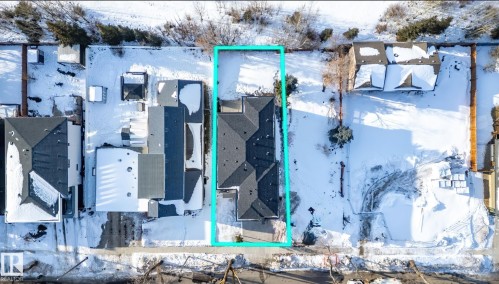 Aerial view showcasing a residential property with a multi-gabled roofline and an extended rear yard - 5820 110 Street, Edmonton, AB - Outdoor