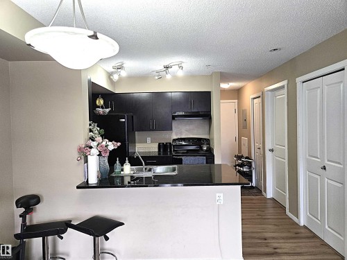 210 3207 James Mowatt Trail, Edmonton, AB - Indoor Photo Showing Kitchen With Double Sink