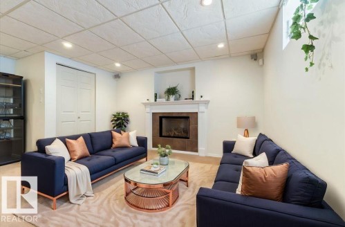 17815 62C Avenue, Edmonton, AB - Indoor Photo Showing Living Room With Fireplace