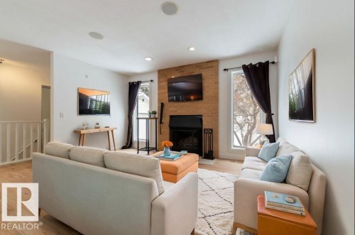 17815 62C Avenue, Edmonton, AB - Indoor Photo Showing Living Room With Fireplace