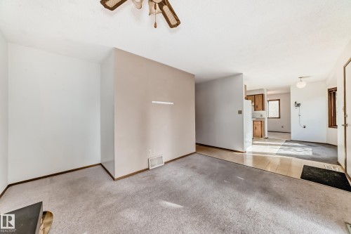 Spacious room featuring light-colored walls, ceiling fan, and carpeted flooring - 9528 189 Street, Edmonton, AB - Indoor Photo Showing Other Room