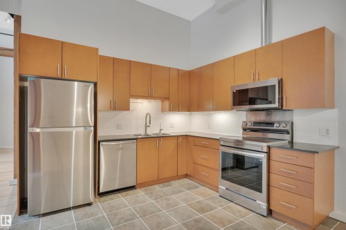 102 10169 104 Street, Edmonton, AB - Indoor Photo Showing Kitchen With Double Sink