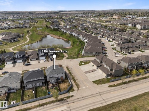 Aerial perspective showcasing the property at 3 Richmond Link within a developed residential community - 3 Richmond Link, Fort Saskatchewan, AB - Outdoor With View