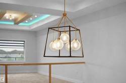 Statement geometric chandelier with multiple spherical glass globes - 