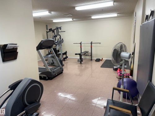 Dedicated fitness room featuring tiled flooring and overhead fluorescent lighting - 309 10610 76 Street, Edmonton, AB - Indoor Photo Showing Gym Room