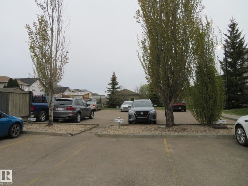 Paved parking area featuring designated parking stalls with individual markers and interspersed mature trees - 2945 26 Street, Edmonton, AB - Outdoor