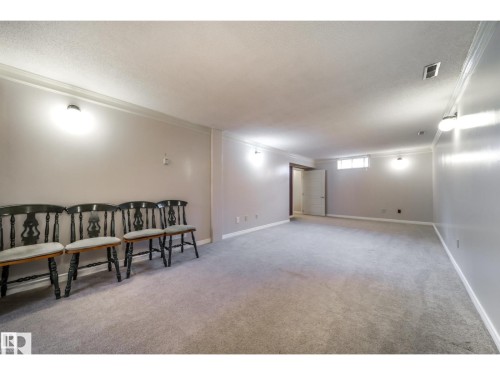 Expansive carpeted room featuring light gray walls, white trim, and recessed lighting - 10231 46 Street, Edmonton, AB 