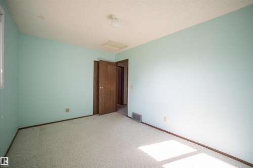 Spacious room featuring light blue walls, textured white carpeting, and a window with natural light - 4724 38B Avenue Nw, Edmonton, AB - Indoor Photo Showing Other Room