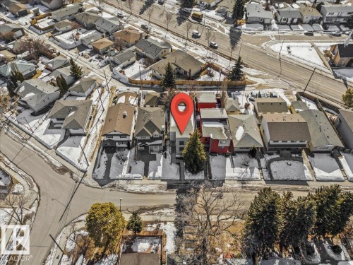 Aerial property overview showcasing a residential neighborhood - 8709 92A Avenue, Edmonton, AB - Outdoor With View