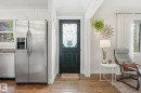 Entryway with a black door featuring decorative glass paneling - 4 Langley Dr, Fort Saskatchewan, AB  - Indoor 
