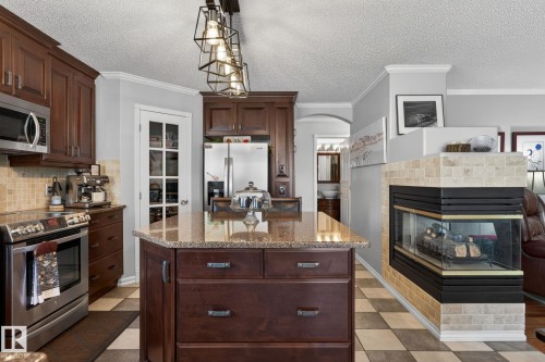 4830 188 Street, Edmonton, AB - Indoor Photo Showing Kitchen With Fireplace