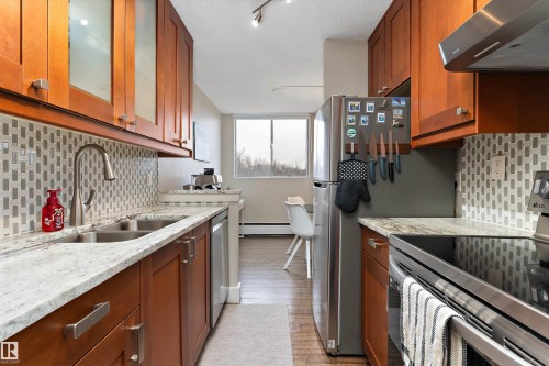304 13910 Stony Plain Road, Edmonton, AB - Indoor Photo Showing Kitchen With Double Sink