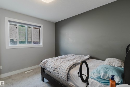 Neutral gray walls with white trim, complemented by light-colored carpeting - 17030 62 Street, Edmonton, AB - Indoor Photo Showing Bedroom