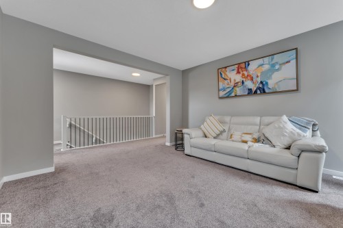 This bright interior features neutral gray walls and gray carpeting, creating a versatile aesthetic - 21853 98A Avenue, Edmonton, AB - Indoor