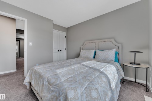 The room features neutral gray walls and gray carpeting, providing a versatile backdrop - 21853 98A Avenue, Edmonton, AB - Indoor Photo Showing Bedroom
