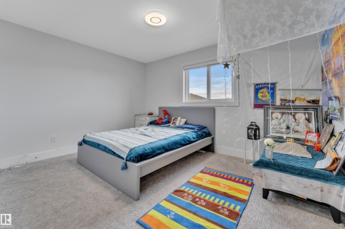 Carpeted bedroom with a single window, white baseboards, and a flush-mount ceiling light fixture - 1827 22 Street Nw, Edmonton, AB - Indoor Photo Showing Bedroom