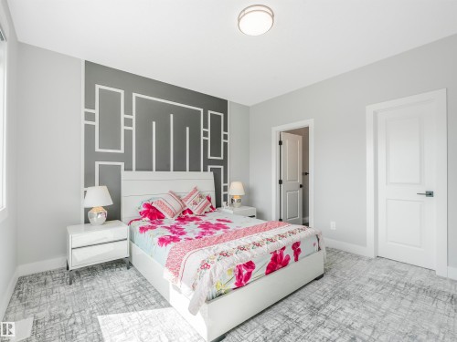 Feature wall with geometric paneling - 15 Elwyck Gate, Spruce Grove, AB - Indoor Photo Showing Bedroom