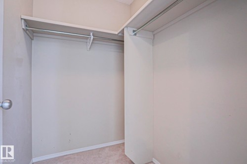 Walk-in closet featuring carpet flooring, built-in shelving, and metal hanging rods - 1627 Melrose Place Sw, Edmonton, AB - Indoor