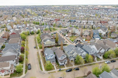 Aerial perspective showcasing a residential neighborhood with varied architectural styles and mature trees lining the streets - 2007 74 Street, Edmonton, AB - Outdoor With View