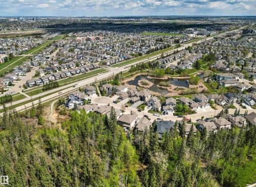 Aerial perspective showcasing a residential community with mature tree coverage - 1728 Rutherford Pt Point(E) Sw, Edmonton, AB - Outdoor With View