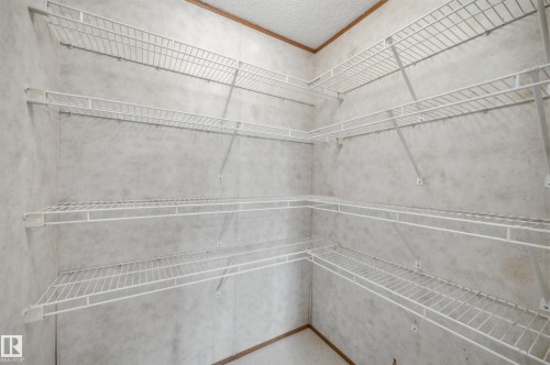 Walk-in pantry featuring multiple levels of wire shelving on three walls, providing ample storage capacity - 106 Springfield Crescent, Spruce Grove, AB - Indoor With Storage