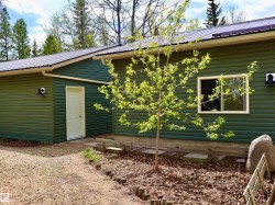 Green horizontal siding exterior with a metal roof - 