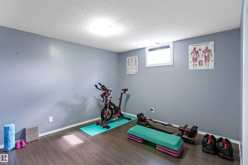 Room featuring wood-finish flooring, light gray painted walls, and a white ceiling - 803 12 Avenue, Cold Lake, AB - Indoor Photo Showing Gym Room