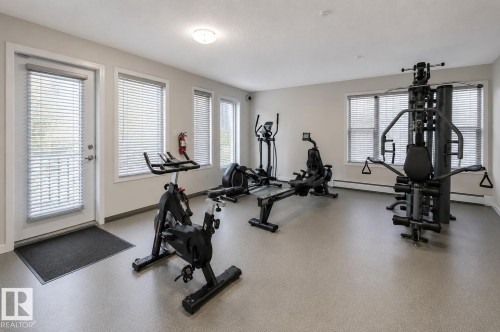 Dedicated fitness room with light-colored walls and durable flooring - 206 103 Ambleside Drive, Edmonton, AB - Indoor Photo Showing Gym Room