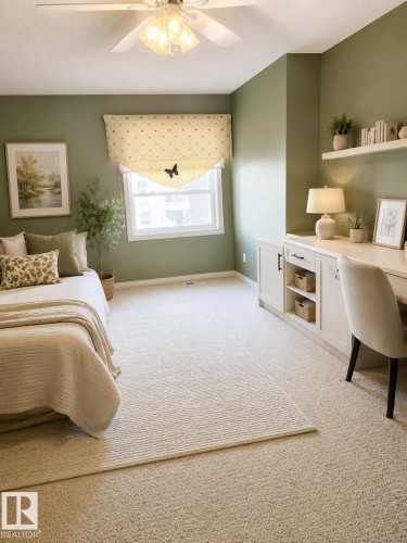 Soft carpeted flooring throughout the room with a decorative area rug - 219 9535 176 Street, Edmonton, AB - Indoor Photo Showing Bedroom