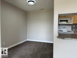 Neutral-toned walls complement the dark carpeting - 