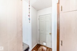 White paneled door with brass-toned hardware and a lower pet access panel - 