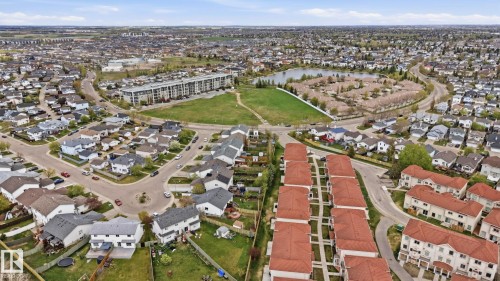 Aerial perspective showcasing a residential area with varied housing styles - 14017 156 Avenue, Edmonton, AB - Outdoor With View