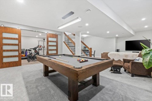 Recreation space featuring a billiards table, recessed lighting, and light grey carpeting - 10611 146 Street Nw, Edmonton, AB - Indoor Photo Showing Other Room