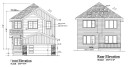 Architectural Drawing, Elevations. Illustrating the property's front and rear external views with dimensional data and material callouts - 13032 186 Avenue, Edmonton, AB  - Other 